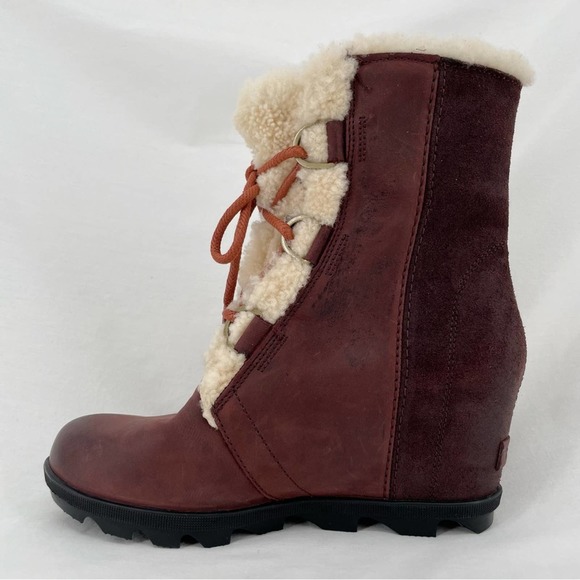 Sorel Joan of Arctic II Cattail Leather Suede Shearling Trim Wedge Mid Boots 9 - Picture 5 of 16